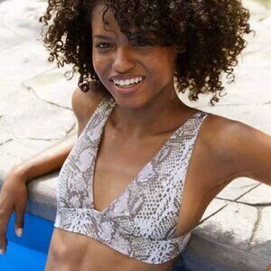 Aerie Snake Print Triangle Longline Tie Back Bikini Top